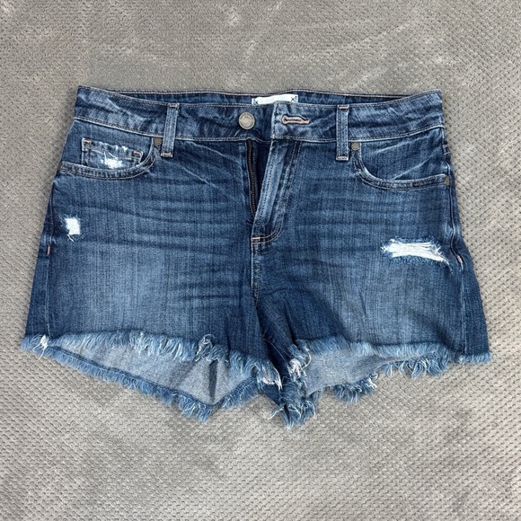 PAIGE Blue Distressed Jean Shorts - Picture 1 of 3